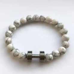 Fit Kolekcja - Bransoletka z koralików ze sztangielką black & white howlite 16 cm