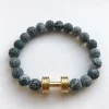 Fit Kolekcja - Bransoletka z koralików ze sztangielką gold & blue agate 16 cm