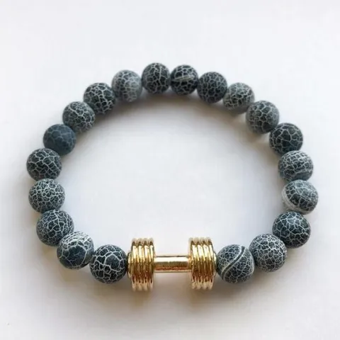 Fit Kolekcja - Bransoletka z koralików ze sztangielką gold & blue agate 16 cm