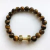 Fit Kolekcja - Bransoletka z koralików ze sztangielką old gold & tiger's eye 18 cm