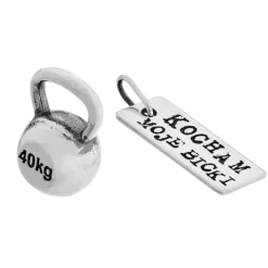 Fit Kolekcja - Srebrne zawieszki na łańcuszek KETTLEBELL 001 / KOCHAM MOJE...