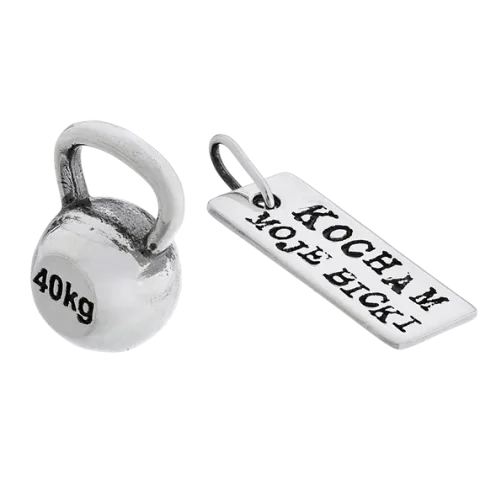 Fit Kolekcja - Srebrne zawieszki na łańcuszek KETTLEBELL 001 / KOCHAM MOJE...