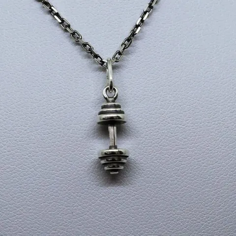 Fit Kolekcja - Zawieszka na łańcuszek srebrna sztangielka DUMBBELL 005 MINI