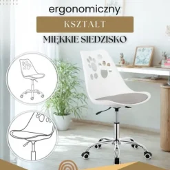 Fotel dziecięcy do biurka, obrotowe krzesło na kółkach regulowane dla dzieci do nauki, biało-szare
