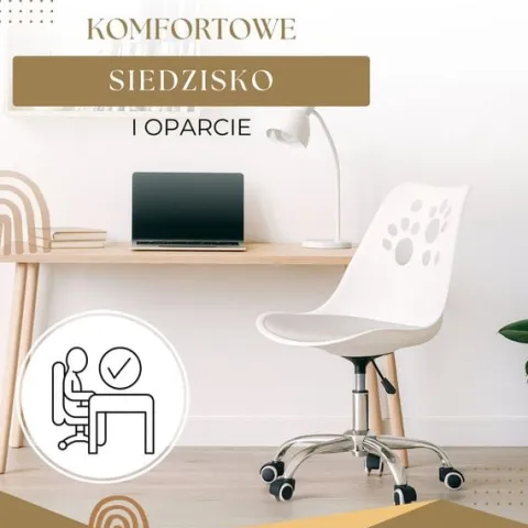 Fotel dziecięcy do biurka, obrotowe krzesło na kółkach regulowane dla dzieci do nauki, biało-szare
