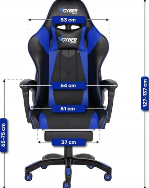 FOTEL GAMINGOWY CYBER CHAIRS X-POWER BLUE - BIUROWY Z MASAŻEM I PODNÓŻKIEM