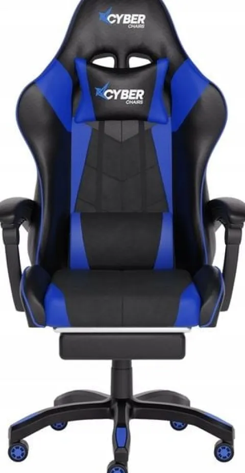 FOTEL GAMINGOWY CYBER CHAIRS X-POWER BLUE - BIUROWY Z MASAŻEM I PODNÓŻKIEM