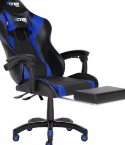 FOTEL GAMINGOWY CYBER CHAIRS X-POWER BLUE - BIUROWY Z MASAŻEM I PODNÓŻKIEM