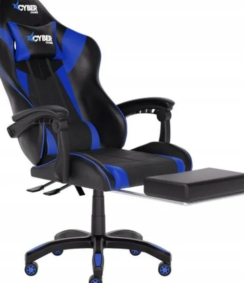 FOTEL GAMINGOWY CYBER CHAIRS X-POWER BLUE - BIUROWY Z MASAŻEM I PODNÓŻKIEM