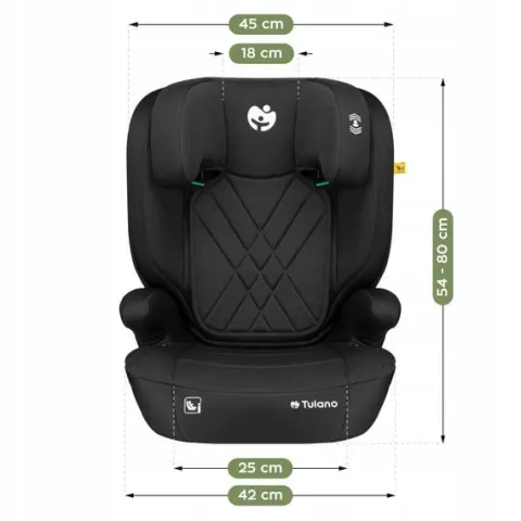 Fotelik Samochodowy 15-36Kg Isofix Tulano I-Size Czarny Poddupnik 100-150Cm