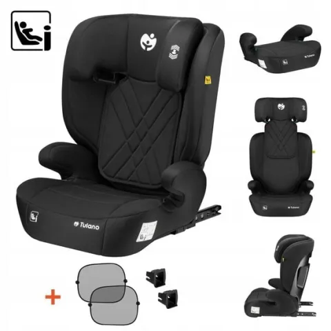 Fotelik Samochodowy 15-36Kg Isofix Tulano I-Size Czarny Poddupnik 100-150Cm