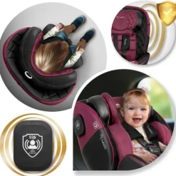 Fotelik samochodowy Nukido Prestige Line czarno-różowy 0-36 kg ISOFIX