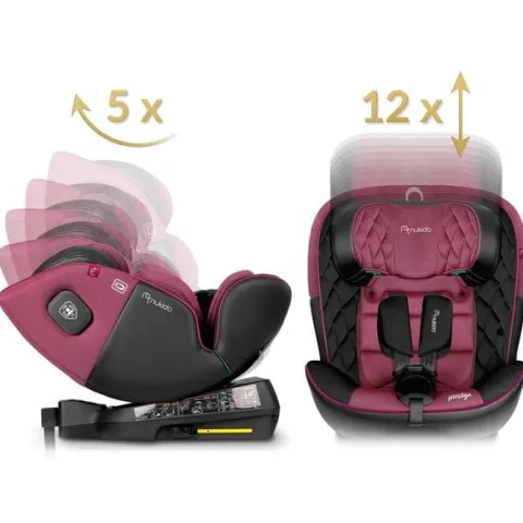 Fotelik samochodowy Nukido Prestige Line czarno-różowy 0-36 kg ISOFIX