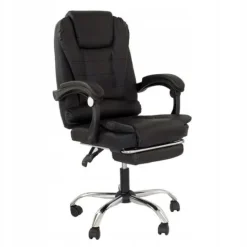 FOTEL obrotowy masujący z podnóżkiem ekoskóra CZARNY chrom relax LP200B