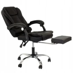 FOTEL obrotowy masujący z podnóżkiem ekoskóra CZARNY chrom relax LP200B