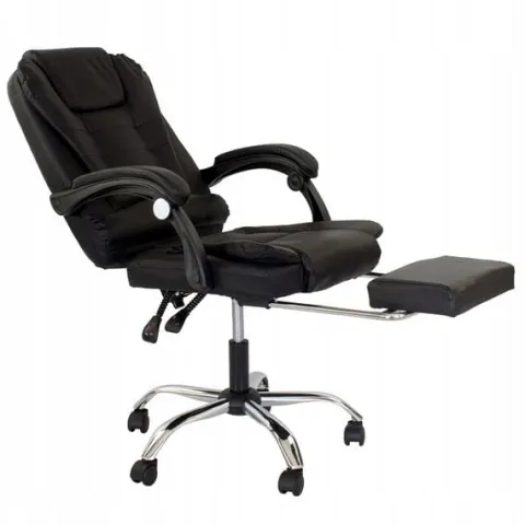 FOTEL obrotowy masujący z podnóżkiem ekoskóra CZARNY chrom relax LP200B