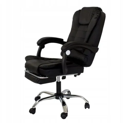 FOTEL obrotowy masujący z podnóżkiem ekoskóra CZARNY chrom relax LP200B