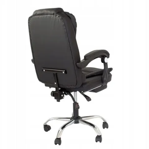 FOTEL obrotowy masujący z podnóżkiem ekoskóra CZARNY chrom relax LP200B