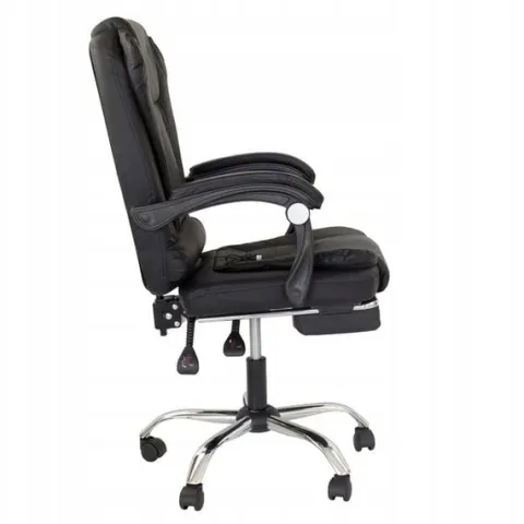 FOTEL obrotowy masujący z podnóżkiem ekoskóra CZARNY chrom relax LP200B