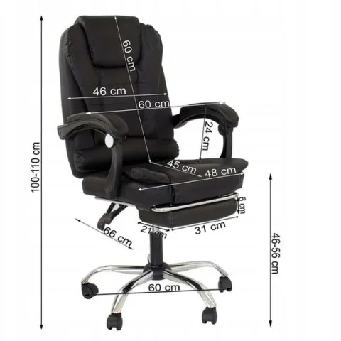 FOTEL obrotowy masujący z podnóżkiem ekoskóra CZARNY chrom relax LP200B