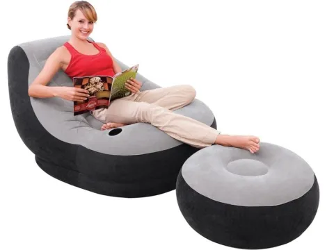 Fotel welurowy z podnóżkiem 130 x 99 x 76 cm INTEX 68564