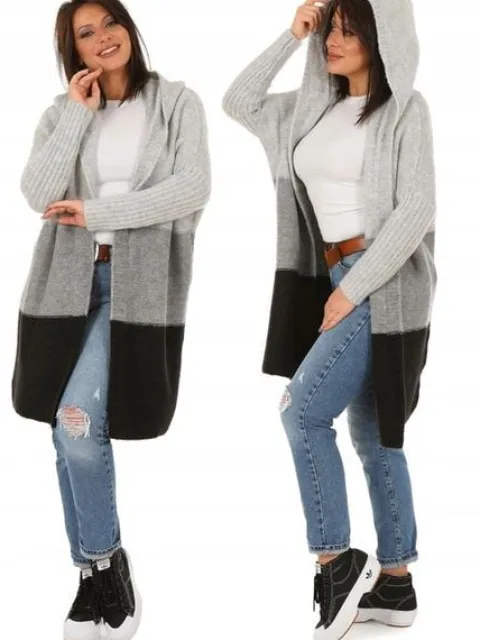 F617 POLSKI Kardigan SWETER kaptur PASY