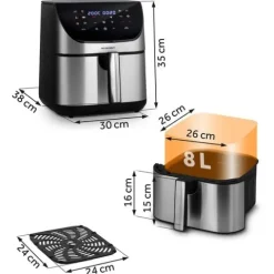 Frytkownica beztłuszczowa Air fryer frytownica 8l Berdsen 1700W BD-659 srebrna