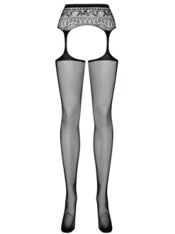 Garter stockings S307 czarne - pończochy z pasem Obsessive XL/XXL