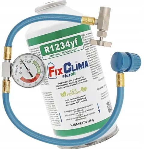 GAZ DO NABICIA KLIMATYZACJI CZYNNIK R1234YF 170g + WĄŻ Z MANOMETREM