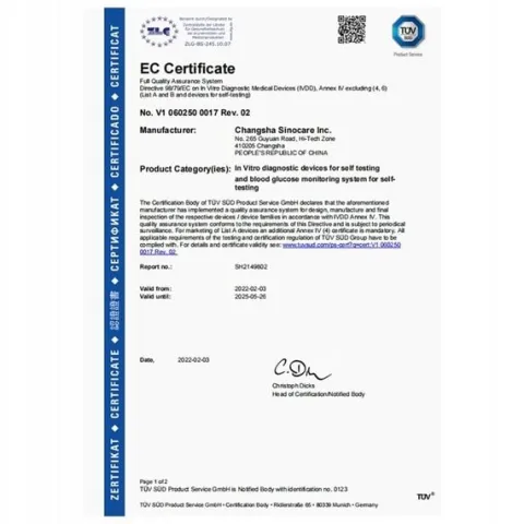Glukometr Sinocare SAFE AQ SMART w mg/dl z 100 paskami i 100 lancetami