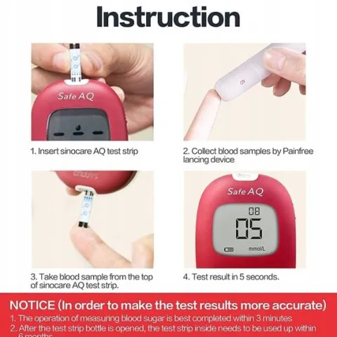 Glukometr Sinocare SAFE AQ SMART w mg/dl z 100 paskami i 100 lancetami