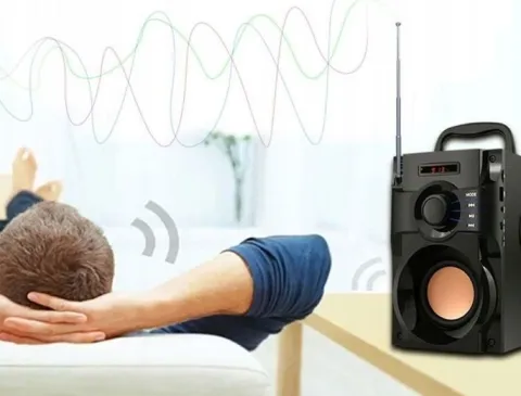 GŁOŚNIK BEZPRZEWODOWY BLUETOOTH MP3 RADIO FM SD STEROWANIE PILOTEM Z RĄCZKĄ