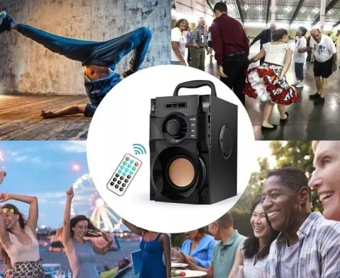 GŁOŚNIK BEZPRZEWODOWY BLUETOOTH MP3 RADIO FM SD STEROWANIE PILOTEM Z RĄCZKĄ