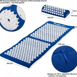 GRANATOWA MATA ZDROWOTNA DO AKUPRESURY 130x50 CM Z KOLCAMI NA BÓL PLECÓW