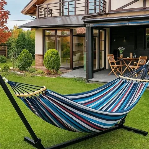 HAMAK OGRODOWY XXL 2 osobowy HUŚTAWKA z drążkiem 260x155cm +TORBA HAKI LINY