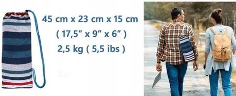 HAMAK OGRODOWY XXL 2 osobowy HUŚTAWKA z drążkiem 260x155cm +TORBA HAKI LINY