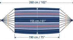 HAMAK OGRODOWY XXL 2 osobowy HUŚTAWKA z drążkiem 260x155cm +TORBA HAKI LINY
