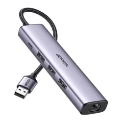 Hub USB UGREEN CM475 5w1 3x USB 3.0 RJ45 USB-C Szary