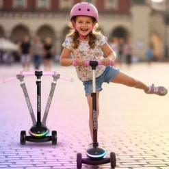 Hulajnoga trójkołowa dla dzieci balansowa LED Ricokids Leddi - czarno-różowa
