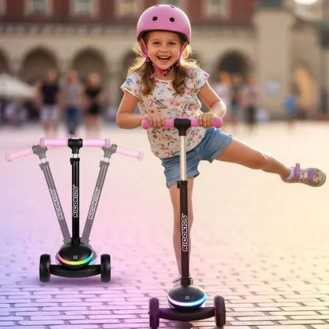 Hulajnoga trójkołowa dla dzieci balansowa LED Ricokids Leddi - czarno-różowa