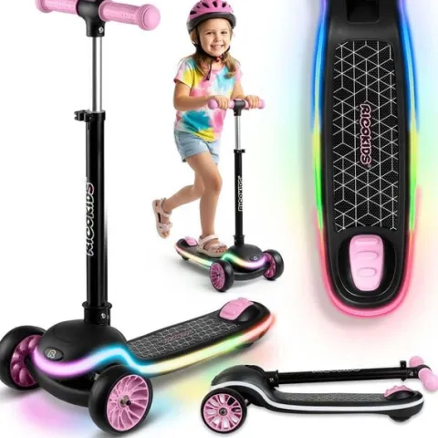 Hulajnoga trójkołowa dla dzieci balansowa LED Ricokids Leddi - czarno-różowa