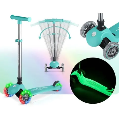 Hulajnoga trójkołowa dla dzieci balansowa świecąca w ciemności Ricokids Glow - turkusowa