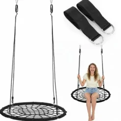 Huśtawka ogrodowa, bocianie gniazdo do 120 kg fotel wiszący, czarny
