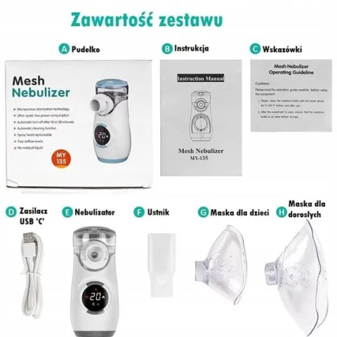 INHALATOR NEBULIZATOR SIATECZKOWY SUPER CICHY (35DB) DLA DZIECI I DOROSŁYCH