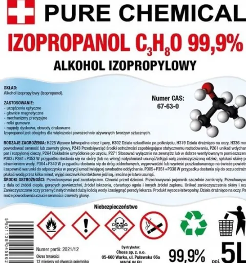 IZOPROPANOL ODTŁUSZCZACZ IPA 99,9% 5l odtłuszczania + rozpylacz