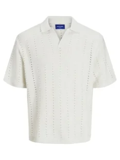 Jack&Jones koszulka męska JORPAROS KNIT ESTER SS CROCHET POLO 12272562 SEA SALT M