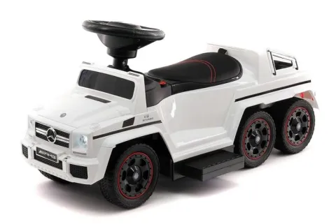 JEŹDZIK NA AKUMULATOR, PCHACZ, ODPYCHACZ MERCEDES G 63 AMG 6X6, MIĘKKIE KOŁA, DASZEK , STEROWANIE RĄCZKĄ /1838 LONG