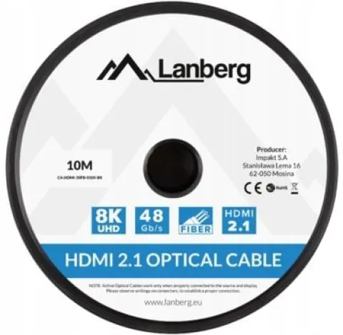 KABEL PRZEWÓD PRZYŁĄCZE HDMI V2.1 8K 144HZ ETHERNET OPTYCZNY HDR AOC 10M