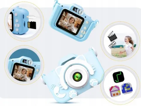 KAMERA DLA DZIECI APARAT FOTOGRAFICZNY KOTEK + KARTA 8GB + SMYCZ ZESTAW