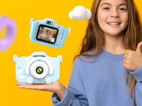 KAMERA DLA DZIECI APARAT FOTOGRAFICZNY KOTEK + KARTA 8GB + SMYCZ ZESTAW